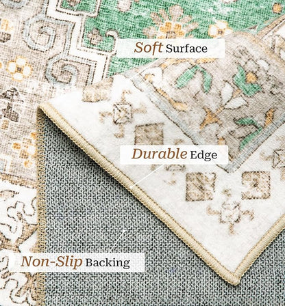 zesthome 8x10 Area Rugs for Living Room,Non-Slip Backing Washable Rugs,Vintage Large Area Rug，Stain Resistant Home Decor Rug (Green/Brown,8'x10')