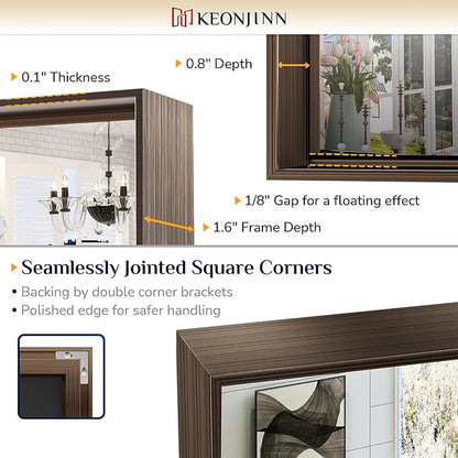 Keonjinn 42 x 36 Inch Brushed Bronze Bathroom Mirror, Rectangle Framed Vanity Mirror for Wall, Large, Modern Farmhouse, Square Corner Bronze Mirrors(Horizontal/Vertical)