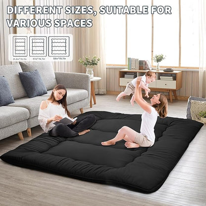 Japanese Floor Mattress,4" Thicken Japanese Floor Sleeping Pad Foldable,Futon Mattress Suitable for Camping and Guest Room (Black, Full (80" X 47"))