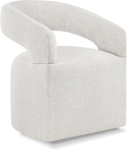 Upholstered Dining Chairs with Casters Modern Barrel Side Armchair with Rollers for Diningroom Bedroom Livingroom Reading Room, Beige, 1PCS