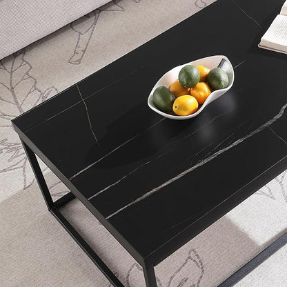 CENSI 47-Inch Black Marble Accent Coffee Table/Center Table for Living Room, Rectangle Modern Industrial Style,Wood and Metal, Max.Loading 220 lbs. (Black Marble)