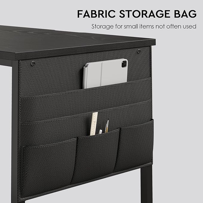 Ｍａｉｈａｉｌ Maihail Small Desk with Drawers, 40 inch Computer Desk with Shelves, Writing Desk with Storage, Small Office Desk with Metal Frame, Black