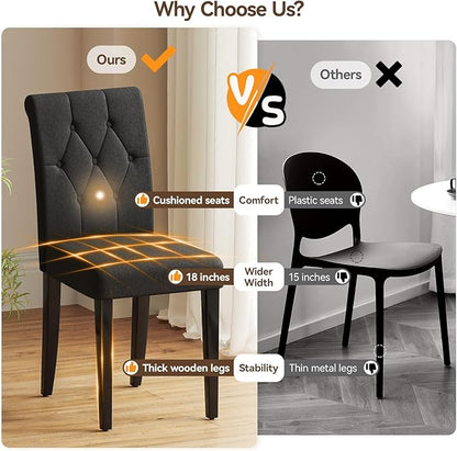 Upholstered Dining Chairs Set of 4, Button Tufted Parsons Dining Chair with Solid Wood Legs, Modern Fabric Side Chair for Dining Room/Kitchen/Restaurant/Hotel- Black