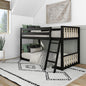 Max & Lily Low Bunk Bed, Scandinavian Modern Bunk Bed, Solid Wood Twin-Over-Twin Bed Frame for Kids, No Box Spring Needed, Black/Blonde