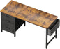 Casaottima 48" Small Computer Home Office Desk for Bedroom with Fabric Drawers & File Cabinet, Cloth Storage Bag and Hook, Writing Study Work Table for Small Space, Vintage