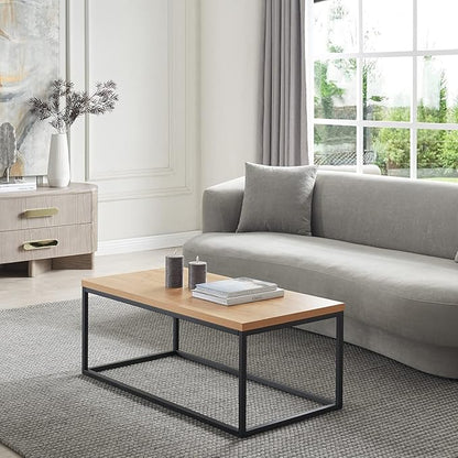 CENSI 40-Inch Natural Oak Accent Coffee Table Ottoman for Living Room, Rectangle, Mid-Century Modern Industrial Style, Extra Thick Top, Light Wood and Metal (Oak)