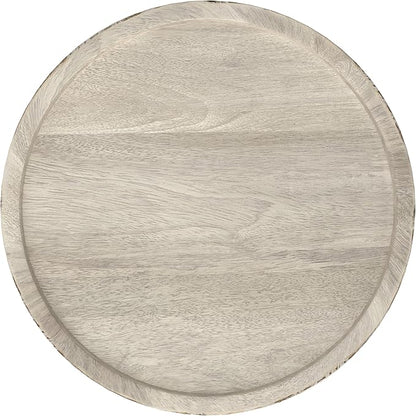 SIMPLIHOME Dayton SOLID MANGO WOOD 13 inch Wide Round Contemporary Wooden Accent Table in White Wash , Fully Assembled for the Living Room and Bedroom
