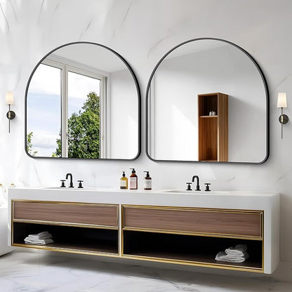Arched Bathroom Mirror, 40"x40" Black Arched Mirror for Bathroom, Wall Mounted Mirror, Black Vanity Wall Mirror w/Metal Frame for Bedroom, Entryway, Living Room, Hanging or Leaning Against Wall