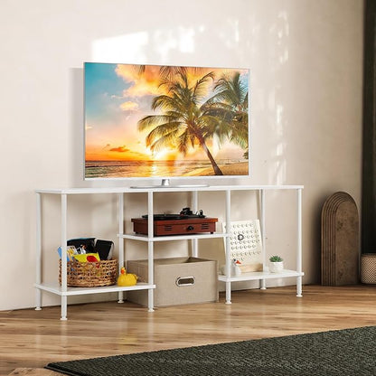 BTY White TV Stand for Bedroom 3 Tier Small Entertainment Center with Storage Industrial TV Media Console Table for 50 Inch TVs, Living Room, Small Space