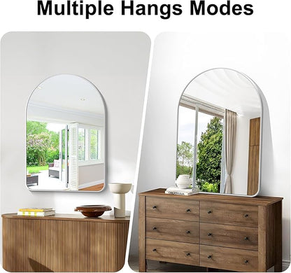 Arched Bathroom Mirror, 26"x38" Silver Arched Mirror for Bathroom, Wall Mounted Mirror, Black Vanity Wall Mirror w/Metal Frame for Bedroom, Entryway, Living Room, Hanging or Leaning Against Wall