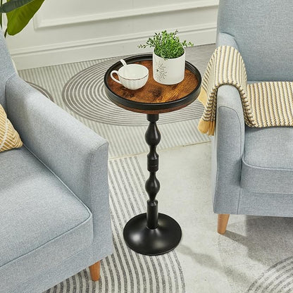 Small Round Drink Table,Pedestal Tables,Small Round Side Table for Narrow Spaces,End Table for Living Room, Bedroom, Bathroom,Balcony (Rustic Brown)
