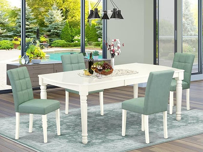 East West Furniture DOAS5-LWH-43 5 Piece Mid Century Modern Dining Set Includes A Wooden Table and 4 Willow Green Polyester Fabric Parsons Chairs, Linen White