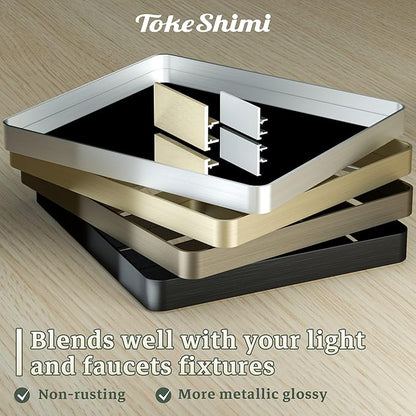 TokeShimi Gold Bathroom Mirror for Wall 30 x 36 Inch Metal Rounded Corner Rectangle Mirror Metal Frame Deep Set Design Hangs Horizontal Or Vertical