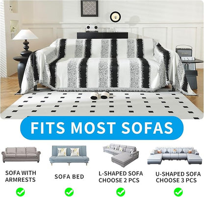 LUFEIJIASHI Boho Couch Covers for Sofa Non Slip Sofa Covers Washable Couch Covers for 3 Cushion Couch Sofa Pet Friendly Sectional Couch Cover Blanket Furniture Protector for Dogs (Black, 91"x134")