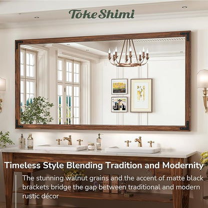 TokeShimi 72 x 36 Inch Wood Framed Bathroom Mirror for Over Sink, Dark Brown Walnut Wall Wood Vintage Farmhouse Mirror for Wall, Large Rustic Wooden Framed Vanity Mirrors(Horizontally or Vertically)
