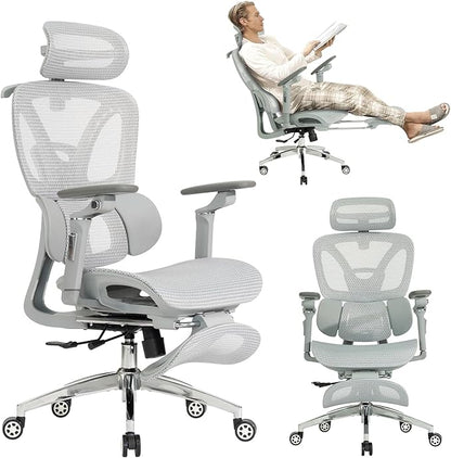 Ergonomic Mesh Office & Gaming Chair | 3D Lumbar Support, 6D Adjustable Armrests, Retractable Footrest | SGS Class 4 Certified | High Back Desk Chair for Home Office, Supports 400lbs