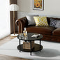 Round Coffee Table, 23.6" Circle Coffee Table for Living Room, 2-Tier Wood Accent Center Table with Open Storage Industrial Design Home Furniture, Black