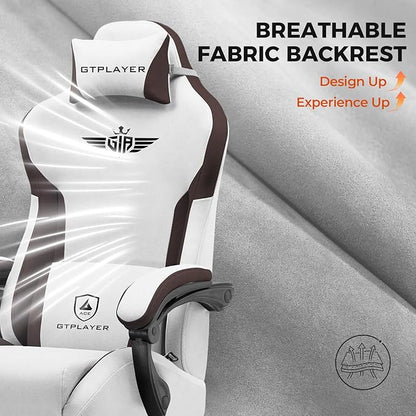 GTPLAYER Gaming Chair Fabric with Footrest, Big and Tall Game Chair High Back Computer Office Chair with Lumbar Support for Adults, Ergonomic Swivel Games Chair with Cushion Gaming Brown