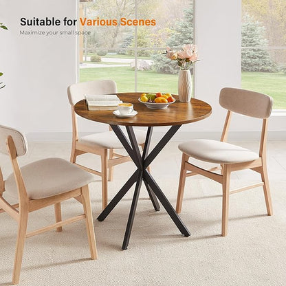 Unovivy 31.5" Small Round Dining Table for 2-4, Space Saving Circle Kitchen Dinner Table, Industrial Mid Century Modern Dining Room Desk for Kitchen, Apartment, Rustic Brown
