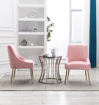Velvet Dining Chairs, Furniture Collection Modern Contemporary Upholstered with Polished Gold Metal Legs, Set of 4(Pink)