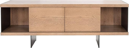 SAFAVIEH Couture Terrance TV Stand for up to 65" Flatscreen – Brown, 2 Doors with Interior Storage, 2 Open Shelves, Entertainment Media Console (SFV6047A)