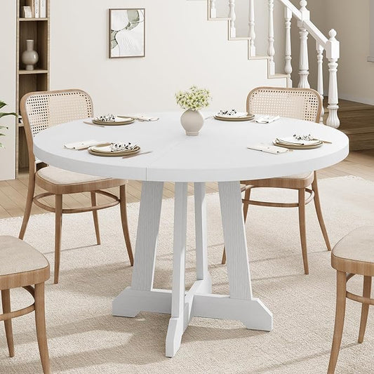 Garvee Dining Table for 4 to 6 People, 47 Inch Round Dining Table, Wooden Kitchen Table with Sturty Legs, Dining Room Table for Dining Room, Kitchen，White