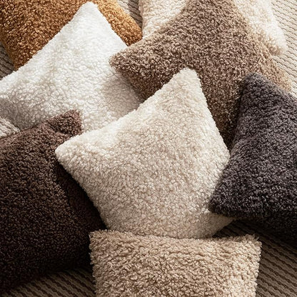 Foindtower 2 Pieces 18x18 Inch Cream Beige, Faux Fur Throw Pillow Cover Accent Sherpa Furry Pillow Covers Fuzzy Soft Pillowcases Cozy Sheepskin Decorative Fleece Cushion Case for Bed Couch Living Room