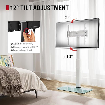 Swivel TV Floor Stand for 32-65 Inches TVs, 8 Level Height Adjustable Corner Small TV Stand Mount for Living Room/Bedroom, Holds up to 88 lbs,MAX VESA 400x400mm,White