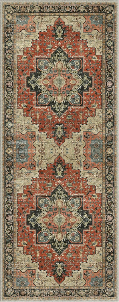 GENIMO 2x5 Runner Rugs for Hallway, Machine Washable Non Slip Vintage Rugs, Low Pile Lightweight Soft Print Rug for enrtyway, Corridor, Home Office, Kitchen,Desert Ember