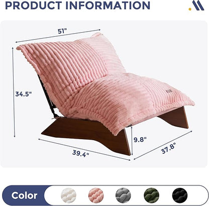 MAXYOYO Adjustable Living Room Chair, 3-Position Bean Bag Chair with Removable Cover, Upholstered Accent Chair with Frame, Soft Reclining Lounge for Bedroom, Apartment, Office, Pink