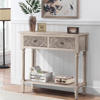 COSIEST Console Table with 2 Drawers, MDF Narrow Entryway Table with Storage Shelf, Wood Accent Sofa Table for Living Room, Entrance, Hallway, Couch, Light Grey
