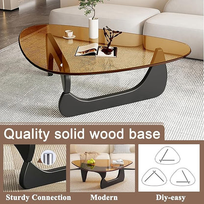 Mid Century Modern Glass Coffee Table, Small Coffee Table for Living Room, Elegant and Functional Coffee Tables, Suitable for Bedroom Living Room Reception Office Tables（Black/Brown，Medium）
