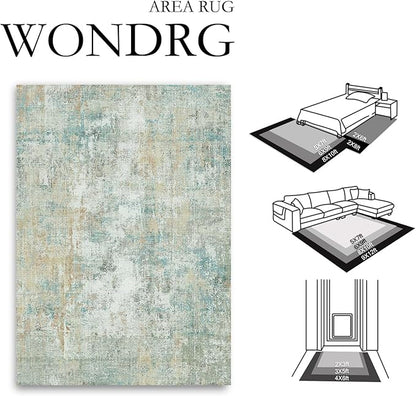 9x12 Area Rug Teal Beige Modern Neutral Abstract Living Room Bedroom Indoor Floor Carpet Low Pile Soft Non-Slip Lightweight Vacuumable Washable Large Throw Rug for Nursery Dining Room