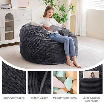HIGOGOGO Giant Bean Bag Chair Bed for Adults,Convertible Beanbag Folds from Lazy Chair to Floor Mattress Bed,Large Floor Sofa Couch for Adult,Couples,Family,High-Density Foam Filling, Machine Washable