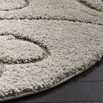 SAFAVIEH Florida Shag Collection Area Rug - 8' Round, Cream & Beige, Scroll Design, Non-Shedding & Easy Care, 1.2-inch Thick Ideal for High Traffic Areas in Living Room, Bedroom (SG455-1113)