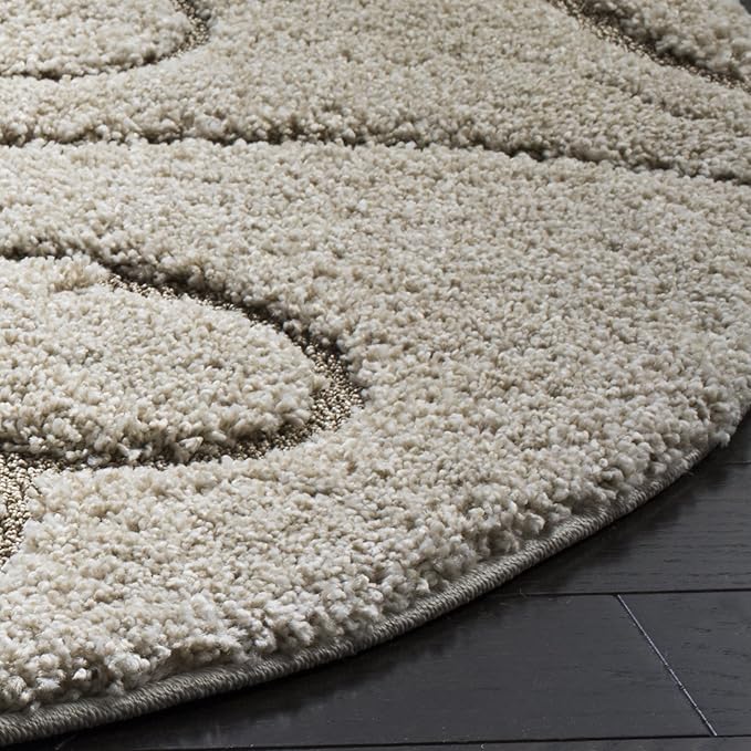 SAFAVIEH Florida Shag Collection 10' Round Cream/Beige SG455 Scrolling Vine Graceful Swirl Textured Non-Shedding Living Room Bedroom Dining Room Entryway Plush 1.2-inch Thick Area Rug