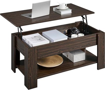 Yaheetech Lift Top Coffee Table with Hidden Compartment and Storage Shelf, Rising Tabletop Dining Table for Living Room Reception Room, 38.6in L, Espresso
