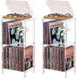 Acrylic Record Player Stand Set of 2, 3-Tier Clear Turntable Table with Vinyl Record Storage, 15.75" L x 11.81" W x 30.7" H, Tall Modern Side Table/End Table for Living Room, Bedroom