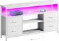 Huuger TV Stand Dresser with Power Outlets and LED Lights, 4 Drawers Entertainment Center with Shelves, 54 Inch Media Console for 55 60 Inch TV, 4 AC Outlets, 2 USBs, Dresser with PU Finish, White