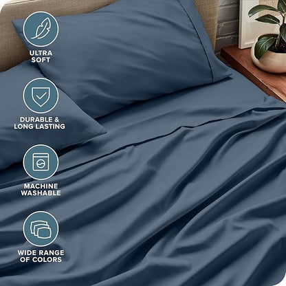 Bare Home Twin Sheet Set - 1800 Ultra-Soft Microfiber Twin Bed Sheets - Double Brushed - Deep Pockets - Easy Fit - Extra Soft - 3 Piece Set - Bedding Sheets & Pillowcases (Twin, Bering Sea)