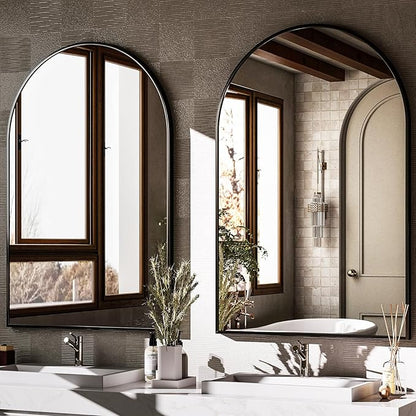 HARRITPURE 20"x30" Arched Bathroom Mirror - Wall Mounted Mirror - Black Arch Mirror - Aluminum Alloy Frame Bathroom Mirror Living Room, Bedroom and Entryway