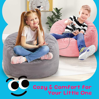 Hobestluk Bean Bag Chairs 2.5FT Bean Bag Chair with Memory Foam Filled & Plush Faux Fur Cover Small Bean Bag Chairs for Playroom, Living Room, Bedroom (Grey)