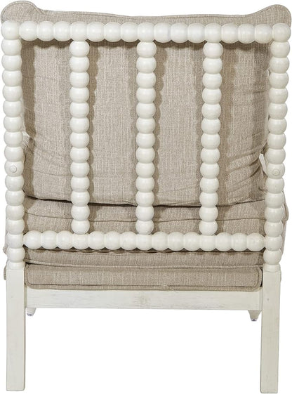 OSP Home Furnishings Kaylee Spindle Accent Chair with Antique White Wood Frame, Beige Linen Fabric