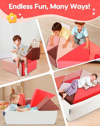 Kids Play Sofa, Tangram Square Puzzles Couch Furniture, Modular Kids Play Couchs Furniture, Puzzle Solving Couch Building Fort for Playroom Bedroom Boys Girls Teens, Glow