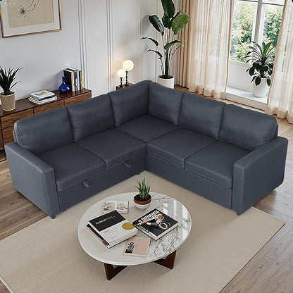83" Pull Out Sleeper Couch with Storage Chaise, Couch, Sofa Bed, Convertible L Shaped Sofa for Living Room, Apartment, Black Grey