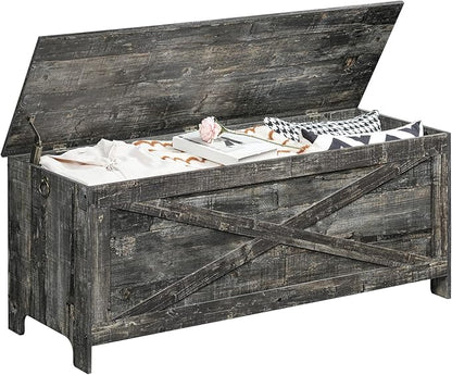 47.2" Toy Chest, Sturdy Entryway Storage Chest with Safety Hinges, Retro Toy Box, Wooden Look Accent Furniture for Living Room, Bedroom, Vintage Gray SCRP48801