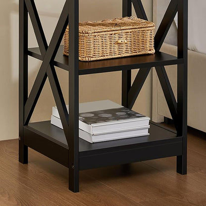 Yaheetech 3 Tier Sofa Side End Table with Shelf, X Shape Chair Side Coffee Snack Table for Living Room, Display Unit Organizer, Black