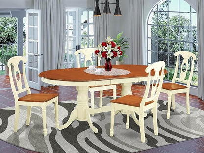 East West Furniture PLKE5-WHI-W 5 Piece Dining Table Set for 4 Includes an Oval Kitchen Table with Butterfly Leaf and 4 Kitchen Dining Chairs, 42x78 Inch, Buttermilk & Cherry