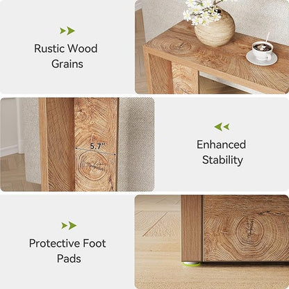 LITTLE TREE C-Shaped Side Table Set of 2, Narrow 2-Tier End Table for Living Room, Couch, Bedroom, Bedside, Nightstand, Brown