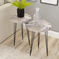 PAK HOME Set of 2 End Tables Round Wood Sofa Side Coffee Tables for Small Spaces, Nightstand Bedside Table with Metal Legs for Bedroom, Living Room, Office, Balcony (Grey Marble)